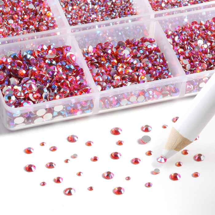 Beadsland 7200 piezas de diamantes de imitación con reverso plano, gemas para uñas, diamantes de imitación de cristal redondos para manualidades, 6 tamaños mixtos con kit de lápiz de cera, SS3-SS10-Hyacinthab