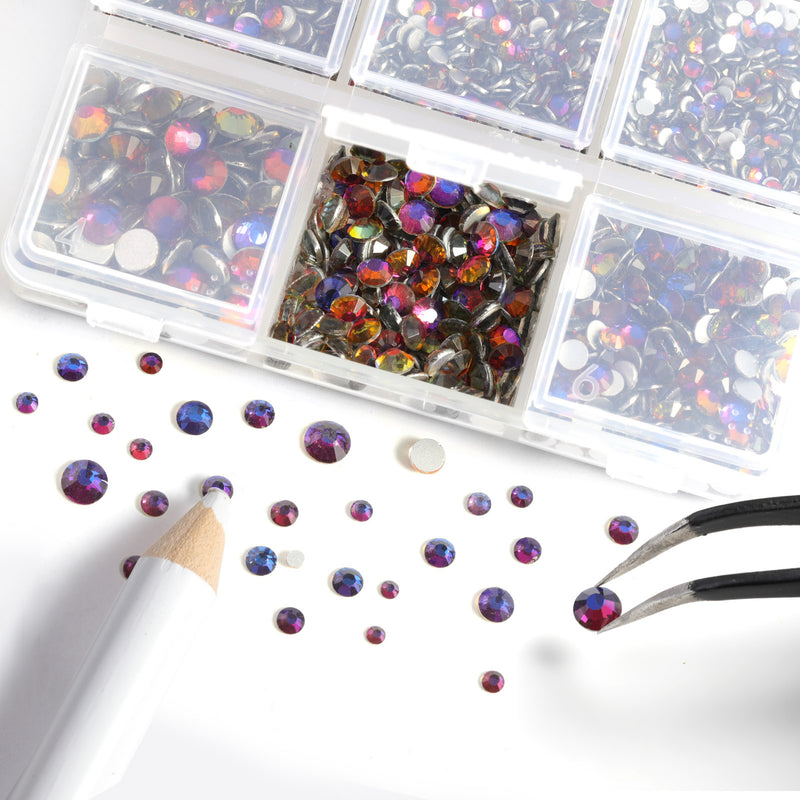 Beadsland 4300pcs Flatback Rhinestones,  Nail Gems Round Crystal Rhinestones for Crafts,Mixed 6 Sizes with Picking Tweezers and Wax Pencil Kit-Blue Volcano