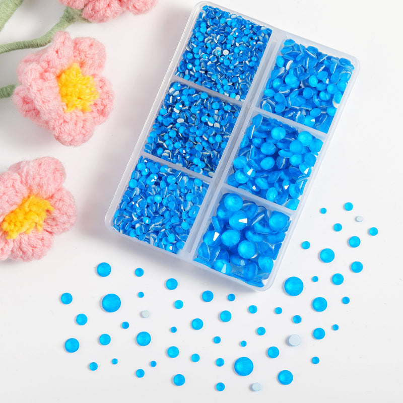 BEADSLAND Hotfix Rhinestones, 4000 PCS Neon Blue Rhinestones for Clothes Crafts Mixed 6 Sizes with Wax Pencil and Tweezers Kit, SS6-SS30, Neon Blue