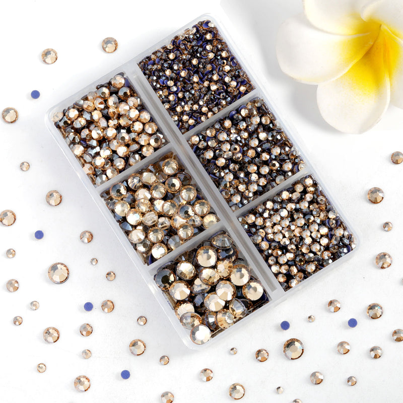 Hotfix Rhinestones 3960pcs, Rhinestone for Clothes, Hot Fix Crystals Rhinestones with Tweezers and Wax Pencil Kit,Mixed 5 Sizes, SS6-SS30, Golden Shadow