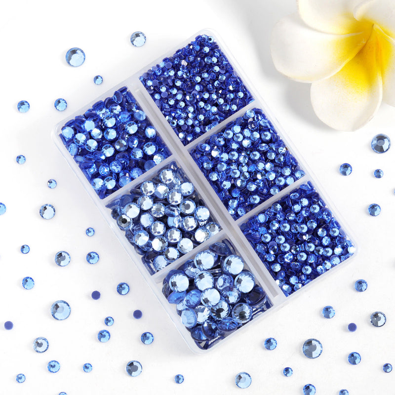Hotfix Rhinestones 3960pcs, Rhinestone for Clothes, Hot Fix Crystals Rhinestones with Tweezers and Wax Pencil Kit,Mixed 5 Sizes, SS6-SS30, Light Sapphire