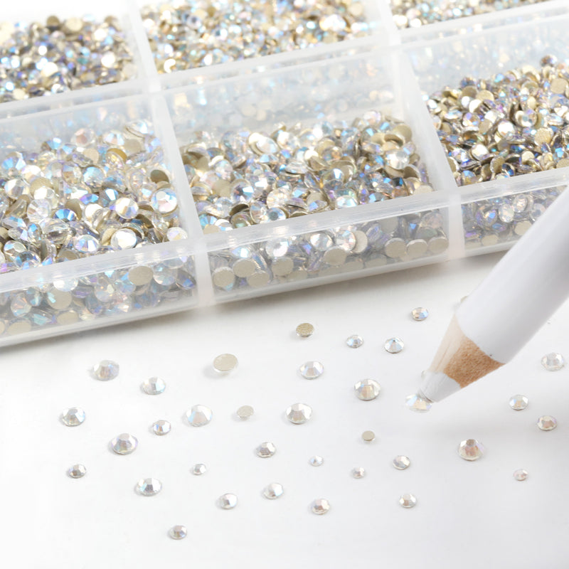 Beadsland 7200pcs Flatback Rhinestones,Nail Gems Round Crystal Rhinestones for Crafts,Mixed 6 Sizes with Wax Pencil Kit, SS3-SS10 - Blue Moonlight