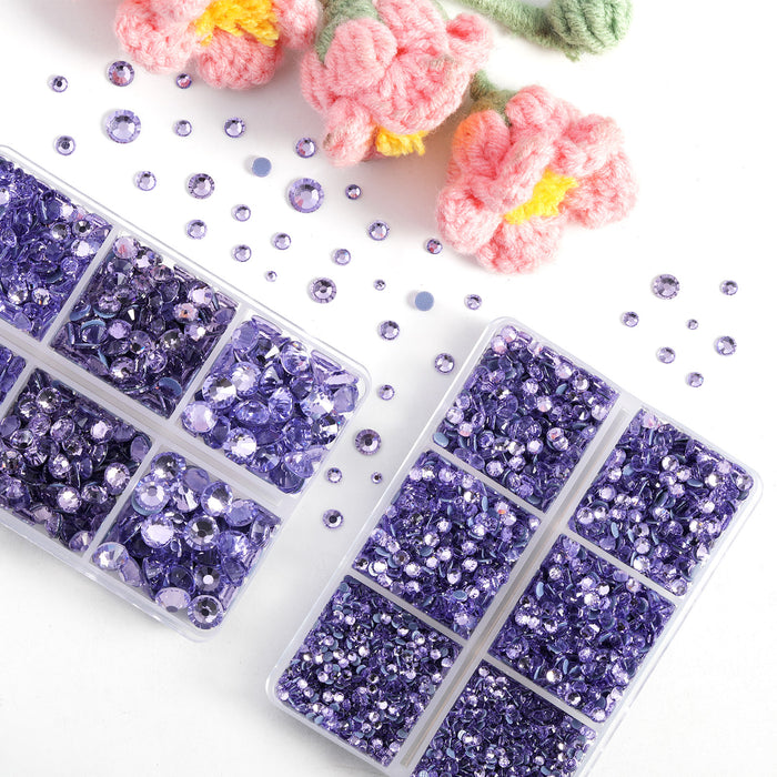 BEADSLAND Hotfix Rhinestones, 6080PCS Violet Rhinestones for Clothes Crafts Mixed 6 Sizes with Wax Pencil and Tweezers Kit - Violet