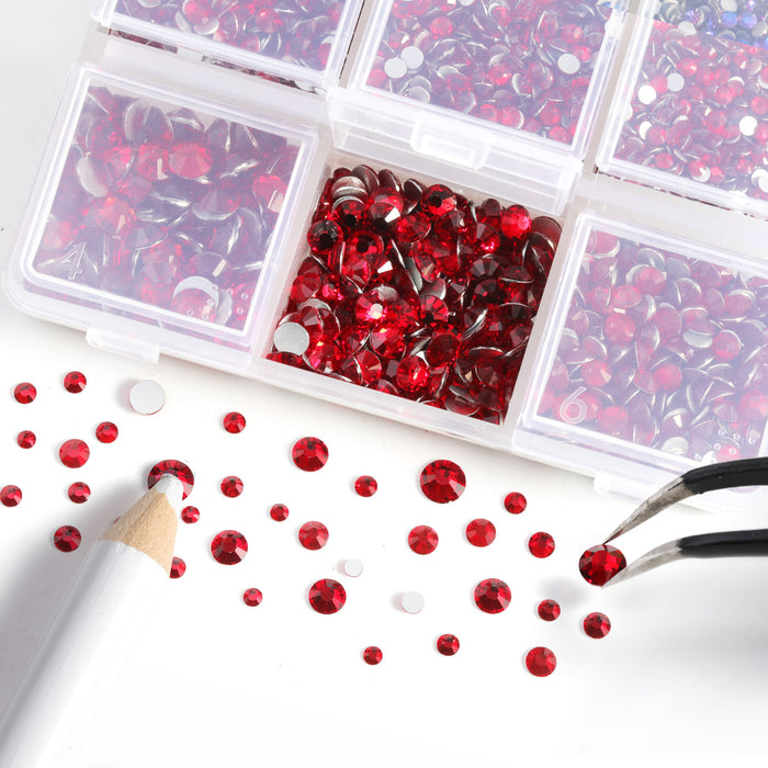 Beadsland 4300 piezas de diamantes de imitación con reverso plano, gemas para uñas, diamantes de imitación de cristal redondos para manualidades, mezcla de 6 tamaños con pinzas para recoger y kit de lápiz de cera, Siam