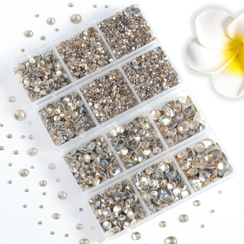 6736pcs Hotfix Rhinestones for Crafts Clothes Mixed 5 Sizes, Hotfix Crystals with Tweezers and Wax Pencil Kit, SS6-SS30- Golden Shadow