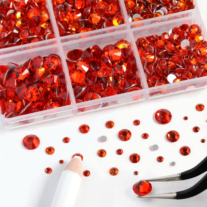Beadsland 8300PCS Flatback Rhinestones, Nail Gems Round Crystal Rhinestones for Crafts, Mixed 10 Sizes with Wax Pencil and Tweezer Kit, SS3-SS30-Hyacinth/Orange