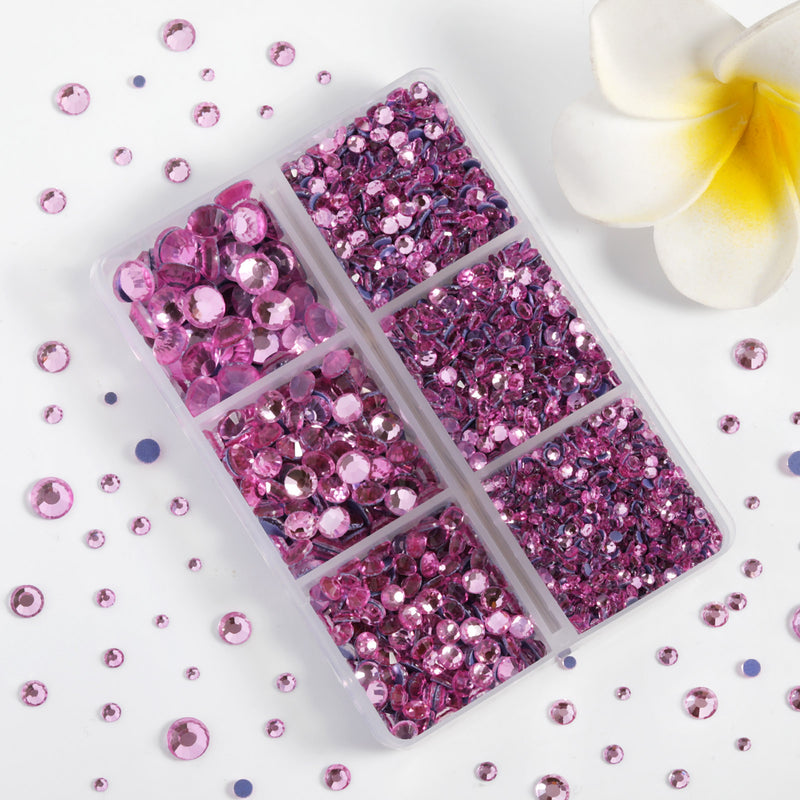 Hotfix Rhinestones 3960pcs, Rhinestone for Clothes, Hot Fix Crystals Rhinestones with Tweezers and Wax Pencil Kit,Mixed 5 Sizes, SS6-SS30, Dark Pink
