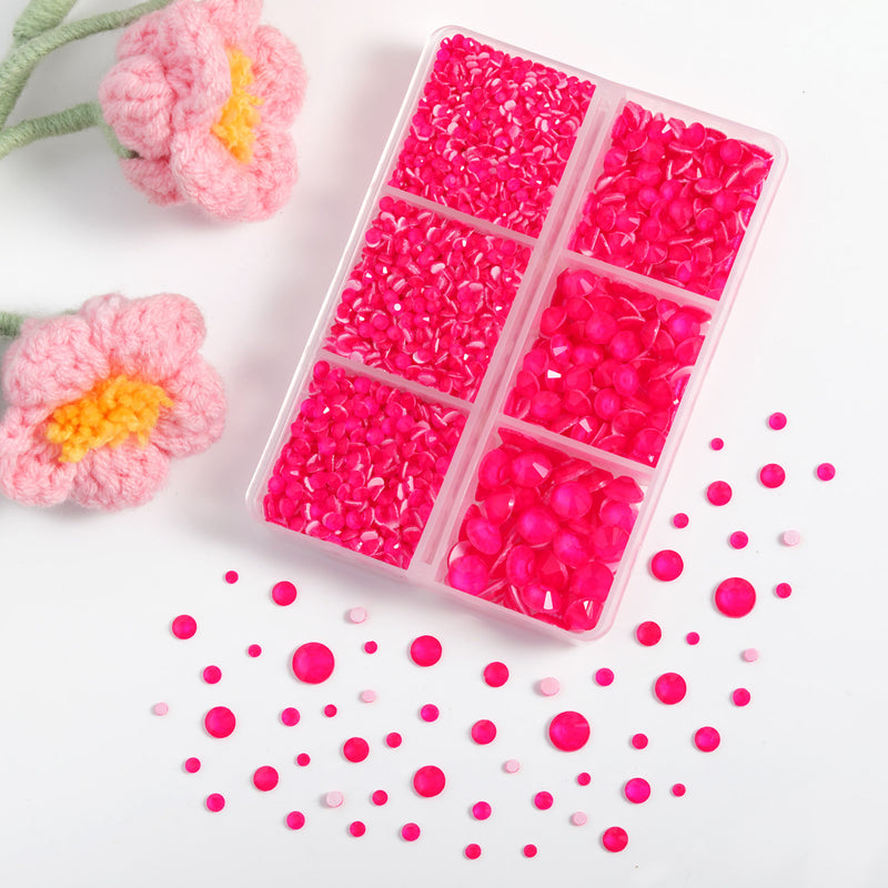 BEADSLAND Hotfix Rhinestones, 4000 PCS Neon Rose Rhinestones for Clothes Crafts Mixed 6 Sizes with Wax Pencil and Tweezers Kit, SS6-SS30, Neon Rose