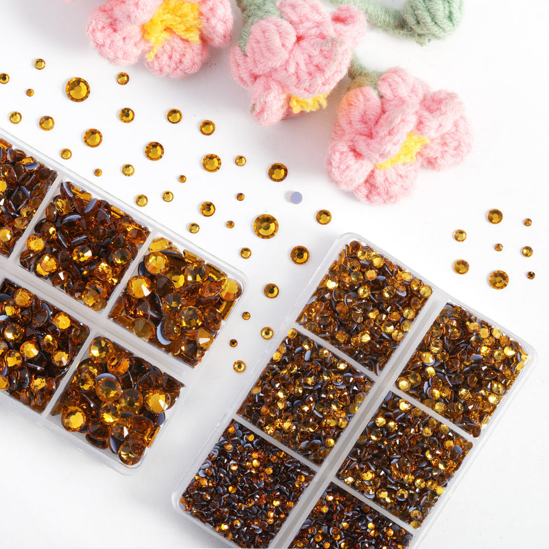 BEADSLAND Hotfix Rhinestones, 6080PCS Topaz Rhinestones for Clothes Crafts Mixed 6 Sizes with Wax Pencil and Tweezers Kit - Topaz