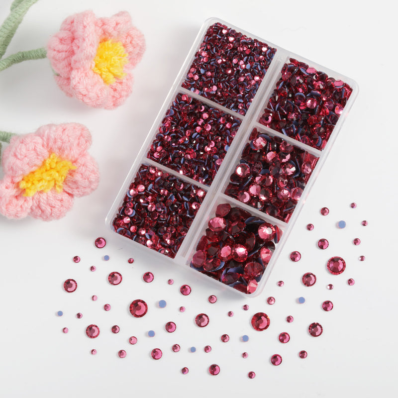 BEADSLAND Hotfix Rhinestones, 4000 PCS Rose Rhinestones for Clothes Crafts Mixed 6 Sizes with Wax Pencil and Tweezers Kit, SS6-SS30, Rose