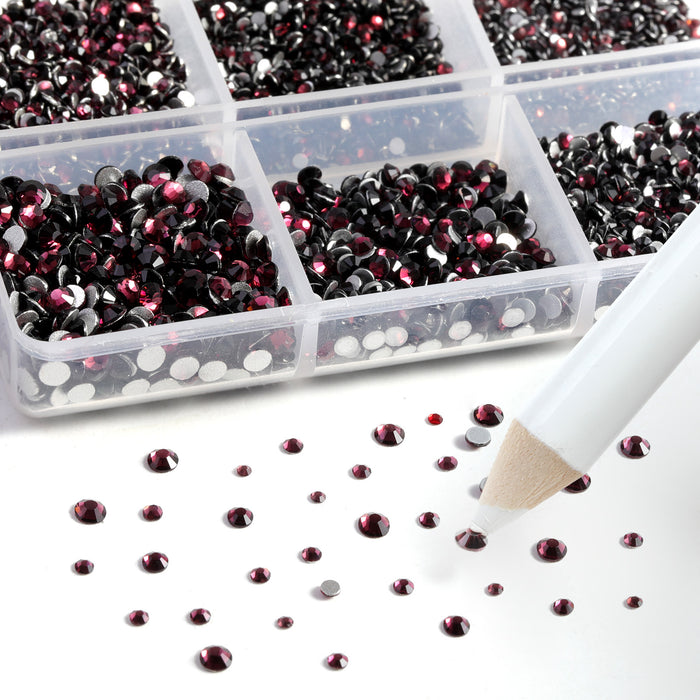 Beadsland 7200pcs Flatback Rhinestones,Nail Gems Round Crystal Rhinestones for Crafts,Mixed 6 Sizes with Wax Pencil Kit, SS3-SS10-Amethyst