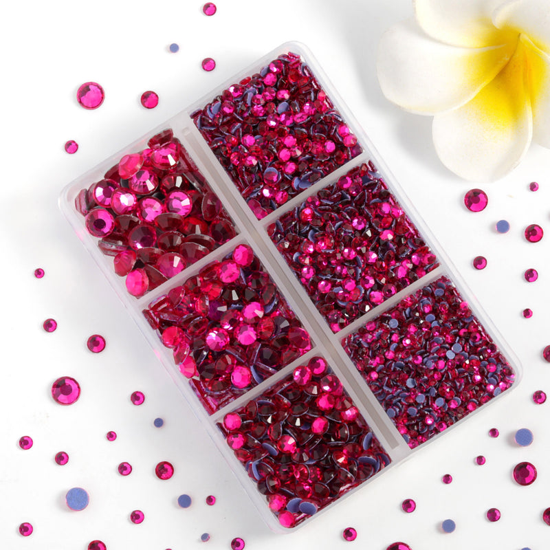 Hotfix Rhinestones 3960pcs, Rhinestone for Clothes, Hot Fix Crystals Rhinestones with Tweezers and Wax Pencil Kit,Mixed 5 Sizes, SS6-SS30, Hot Pink