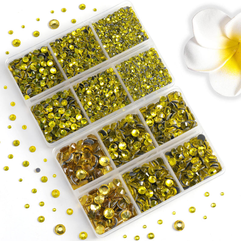 6736pcs Hotfix Rhinestones for Crafts Clothes Mixed 5 Sizes, Hotfix Crystals with Tweezers and Wax Pencil Kit, SS6-SS30-Lemon Yellow
