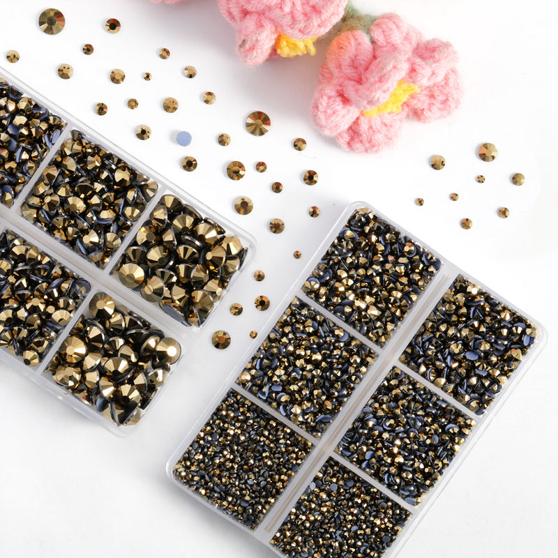 BEADSLAND Hotfix Rhinestones, 6080PCS Aurum Rhinestones for Clothes Crafts Mixed 6 Sizes with Wax Pencil and Tweezers Kit - Aurum