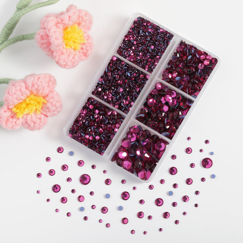 BEADSLAND Hotfix Rhinestones, 4000 PCS Fuchsia Rhinestones for Clothes Crafts Mixed 6 Sizes with Wax Pencil and Tweezers Kit, SS6-SS30, Fuchsia
