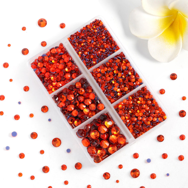 Hotfix Rhinestones 3960pcs, Rhinestone for Clothes, Hot Fix Crystals Rhinestones with Tweezers and Wax Pencil Kit,Mixed 5 Sizes, SS6-SS30, Hyacinth/Orange