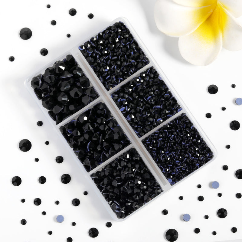 Hotfix Rhinestones 3960pcs, Rhinestone for Clothes, Hot Fix Crystals Rhinestones with Tweezers and Wax Pencil Kit,Mixed 5 Sizes, SS6-SS30, Jet Black