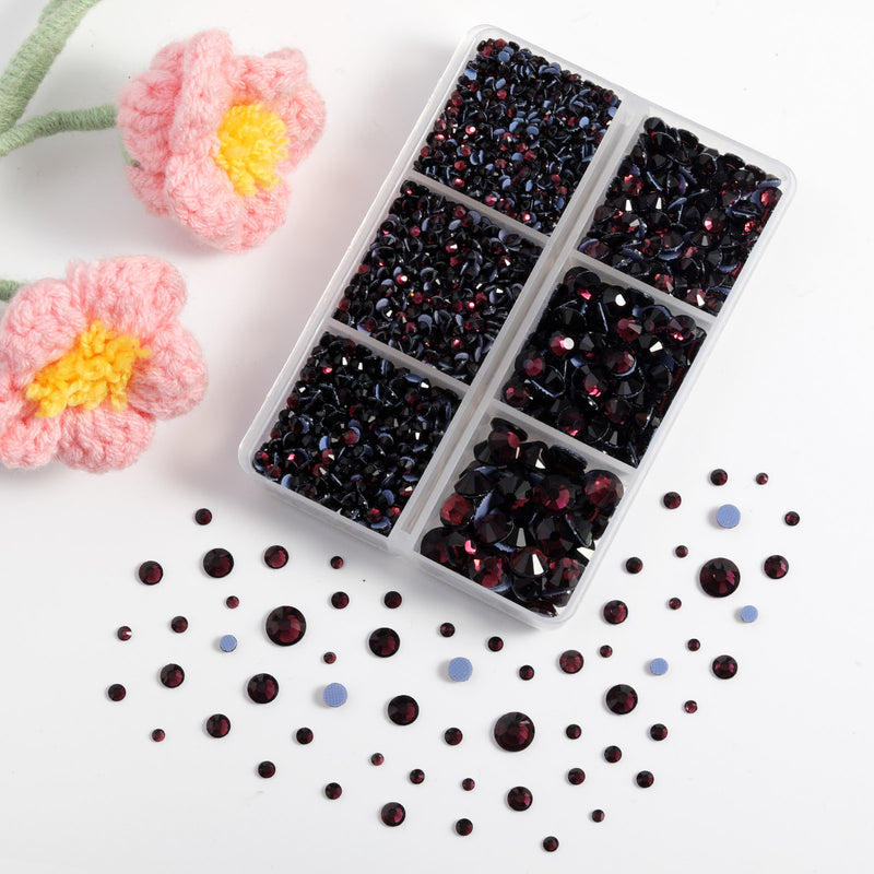 BEADSLAND Hotfix Rhinestones, 4000 PCS Purple Rhinestones for Clothes Crafts Mixed 6 Sizes with Wax Pencil and Tweezers Kit, SS6-SS30, Amethyst