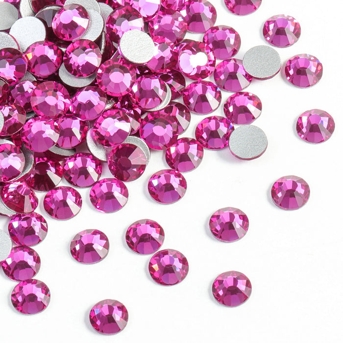 Beadsland Flat Back Crystal Rhinestones Round Gems For Nail Art And Craft Glue Fix - Fuchsia