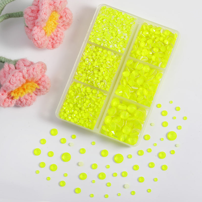BEADSLAND Hotfix Rhinestones, 4000 PCS Neon Yellow Rhinestones for Clothes Crafts Mixed 6 Sizes with Wax Pencil and Tweezers Kit, SS6-SS30, Neon Yellow