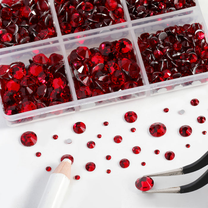 Beadsland 8300PCS Flatback Rhinestones, Nail Gems Round Crystal Rhinestones for Crafts, Mixed 10 Sizes with Wax Pencil and Tweezer Kit, SS3-SS30-Siam