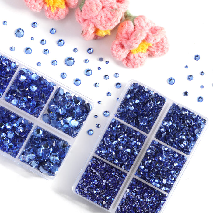 BEADSLAND Hotfix Rhinestones, 6080PCS Light Blue Rhinestones for Clothes Crafts Mixed 6 Sizes with Wax Pencil and Tweezers Kit - Light Sapphire