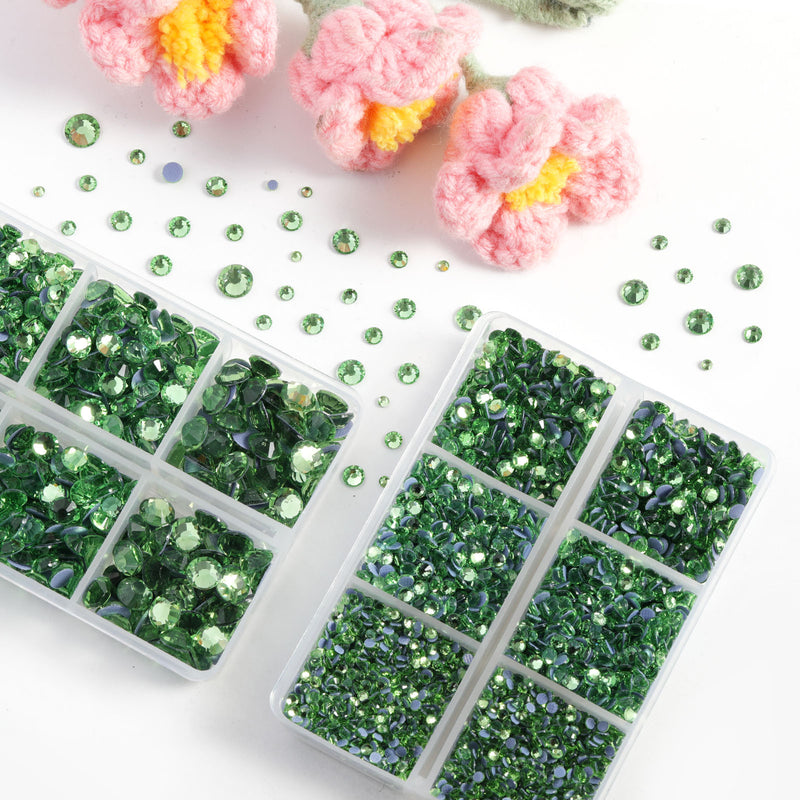 BEADSLAND Hotfix Rhinestones, 6080PCS Light Green Rhinestones for Clothes Crafts Mixed 6 Sizes with Wax Pencil and Tweezers Kit - Peridot
