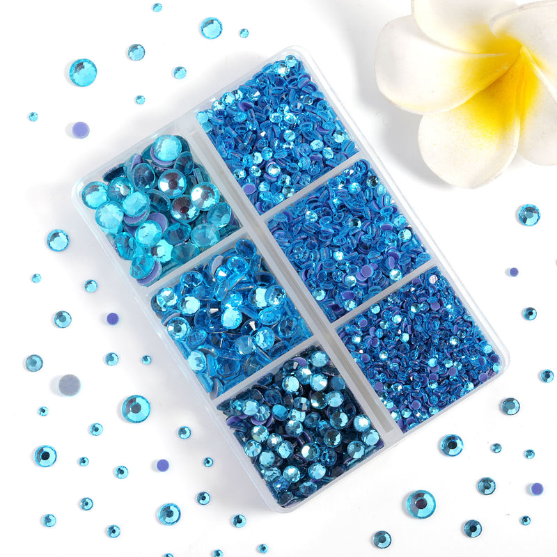 Hotfix Rhinestones 3960pcs, Rhinestone for Clothes, Hot Fix Crystals Rhinestones with Tweezers and Wax Pencil Kit,Mixed 5 Sizes, SS6-SS30, Aquamarine