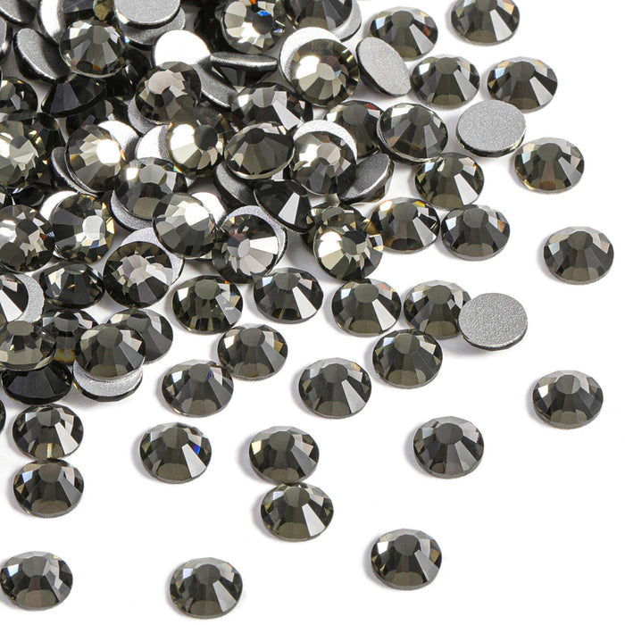 Beadsland - Diamantes de imitación de cristal con parte trasera plana, gemas redondas para decoración de uñas y pegamento para manualidades, color negro