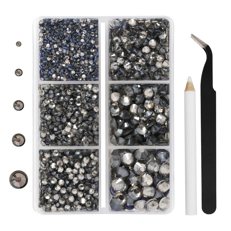 Hotfix Rhinestones 3960pcs, Rhinestone for Clothes, Hot Fix Crystals Rhinestones with Tweezers and Wax Pencil Kit,Mixed 5 Sizes, SS6-SS30, Black Diamond