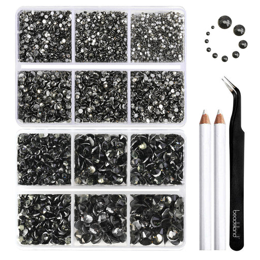 Beadsland Rhinestones for Makeup,8 Sizes 2500pcs Crystal AB Flatback Rhinestones Eye Gems for Nails Crafts with Tweezers and Wax Pencil,Crystal AB