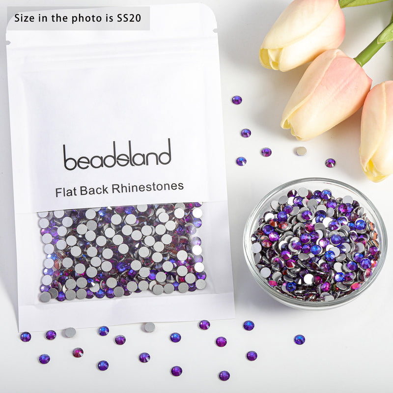 Beadsland Flat Back Crystal Rhinestones Round Gems For Nail Art And Craft Glue Fix- Purple Velvet