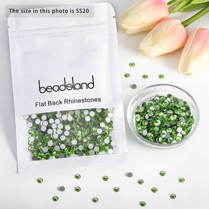 Beadsland Flat Back Crystal Rhinestones Round Gems For Nail Art And Craft Glue Fix- Light Green