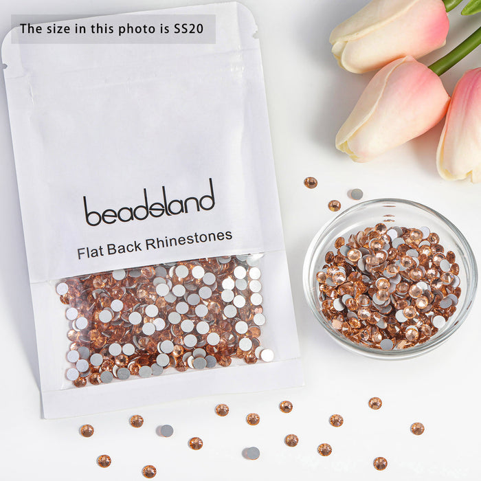 Beadsland Flat Back Crystal Rhinestones Round Gems For Nail Art And Craft Glue Fix - Champagne