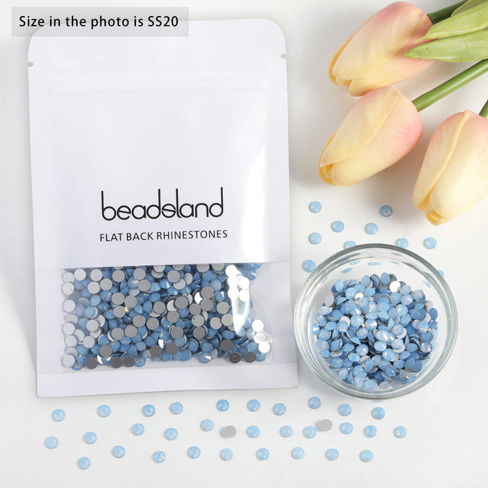 Beadsland Flat Back Crystal Rhinestones Round Gems For Nail Art And Craft Glue Fix - Blue Opal