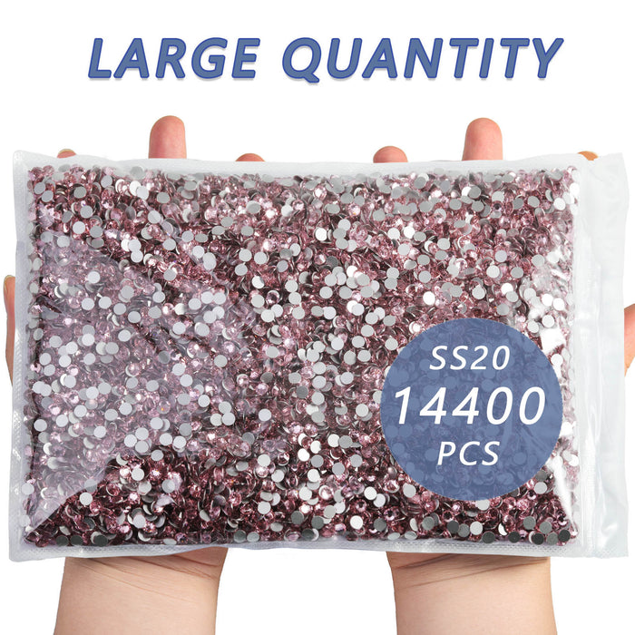 Beadsland Flatback Strass Bulk, 14400 piezas de diamantes de imitación para uñas, manualidades, ropa, decoración de bricolaje, SS6-SS30-Light Pink