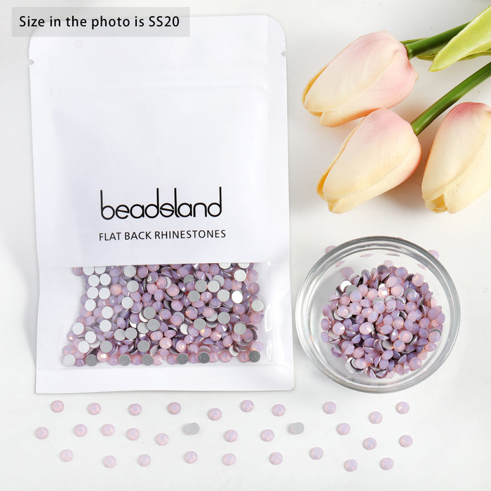 Beadsland Flat Back Crystal Rhinestones Round Gems For Nail Art And Craft Glue Fix - Light Rose Opal