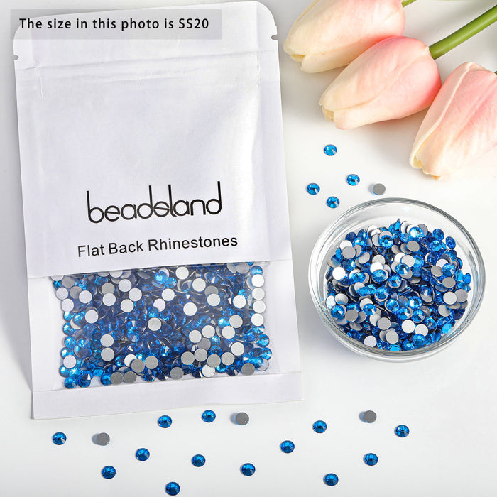 Beadsland Kristall-Strasssteine ​​mit flacher Rückseite, runde Edelsteine ​​für Nagelkunst und Bastelarbeiten, zum Kleben – Capriblau