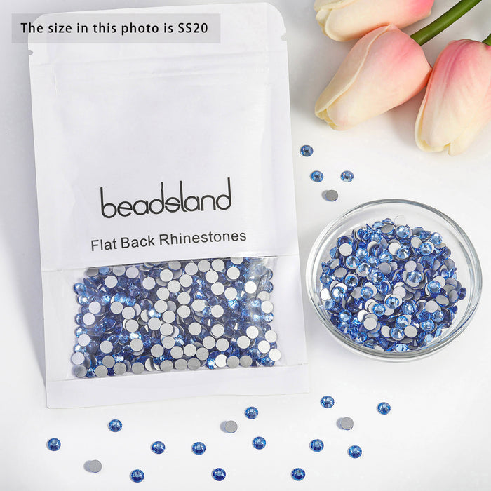 Beadsland Kristall-Strasssteine ​​mit flacher Rückseite, runde Edelsteine ​​für Nagelkunst und Bastelarbeiten, zum Kleben – Hellsaphir