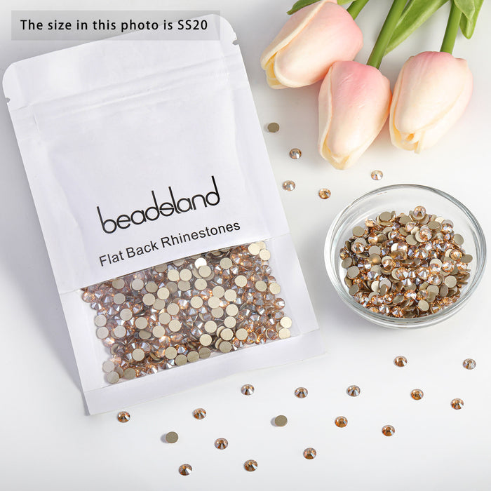 Beadsland Flat Back Crystal Rhinestones Round Gems For Nail Art And Craft Glue Fix - Golden Shadow