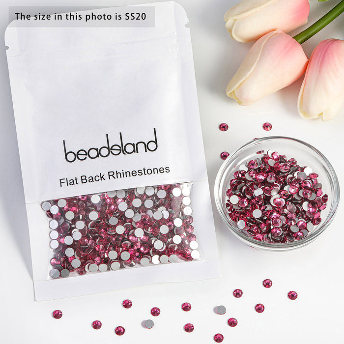 Beadsland Flat Back Crystal Rhinestones Round Gems For Nail Art And Craft Glue Fix- Rose