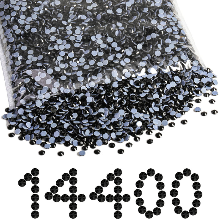 Beadsland Hotfix-Strasssteine ​​in Großpackung, 14400 Stück Hotfix-Strasssteine ​​zum Basteln von Kleidung, DIY-Dekoration, SS10-SS30-Schwarz