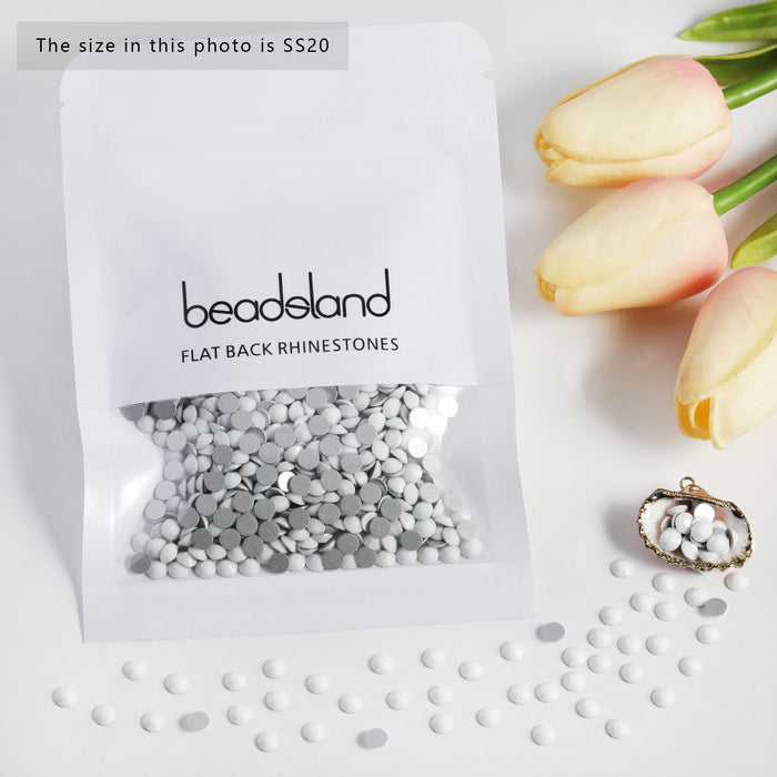 Beadsland Flat Back Crystal Rhinestones Round Gems For Nail Art And Craft Glue Fix - Chalk White