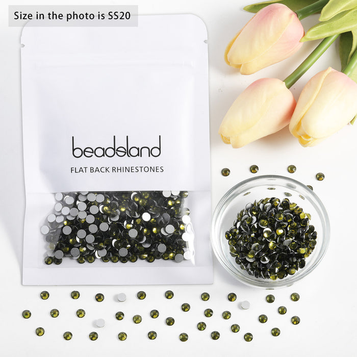 Beadsland Flat Back Crystal Rhinestones Round Gems For Nail Art And Craft Glue Fix- Olivine