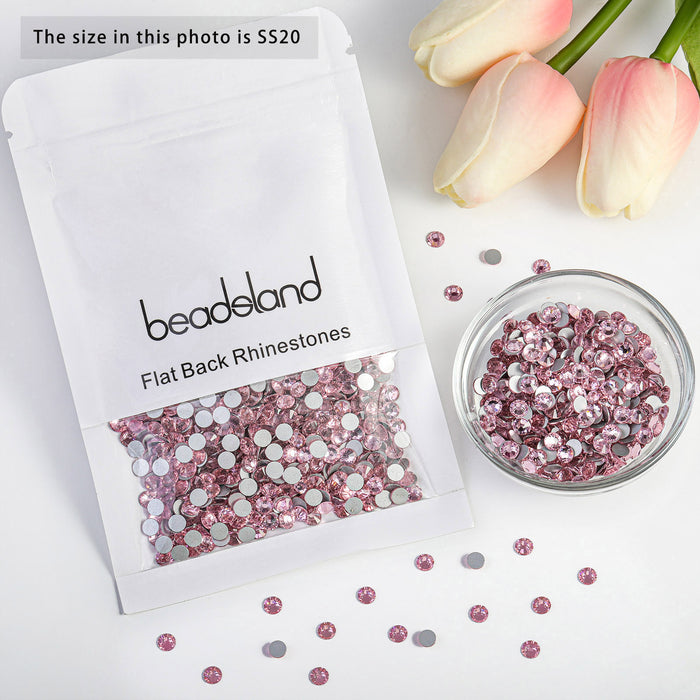Beadsland Kristall-Strasssteine ​​mit flacher Rückseite, runde Edelsteine ​​für Nagelkunst und Bastelarbeiten, zum Kleben – Hellrosa