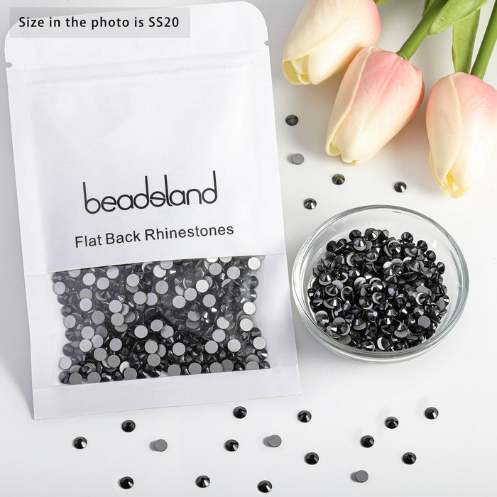 Beadsland Flat Back Crystal Rhinestones Round Gems For Nail Art And Craft Glue Fix - Jet Hematite