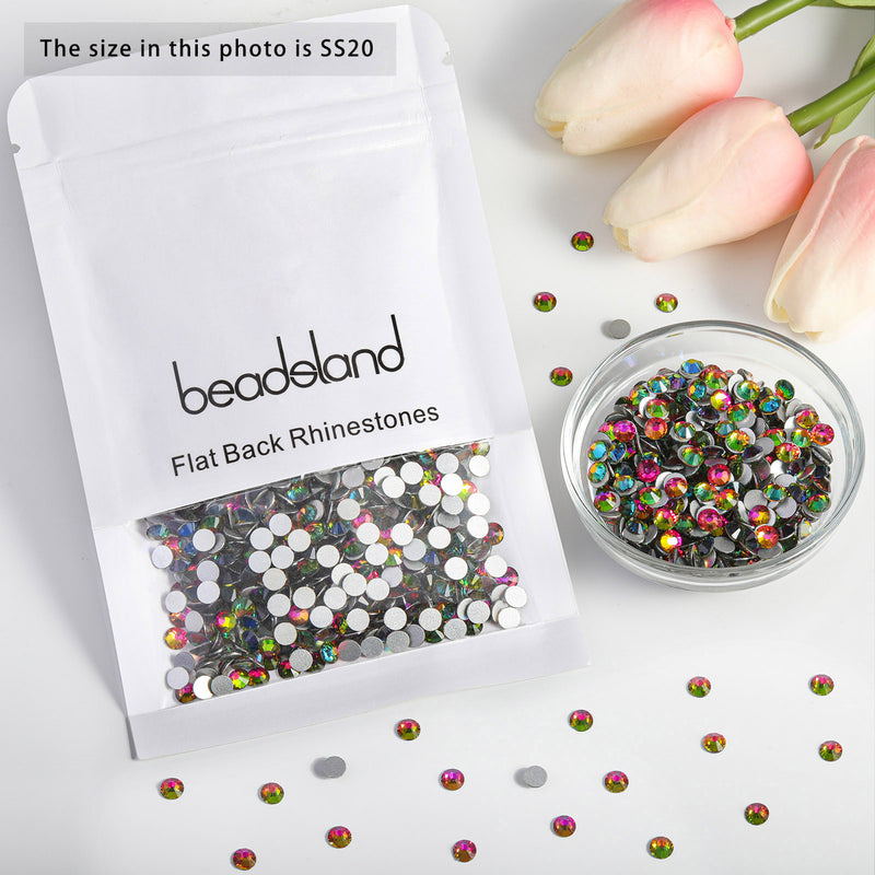 Beadsland Flat Back Crystal Rhinestones Round Gems For Nail Art And Craft Glue Fix - Rainbow