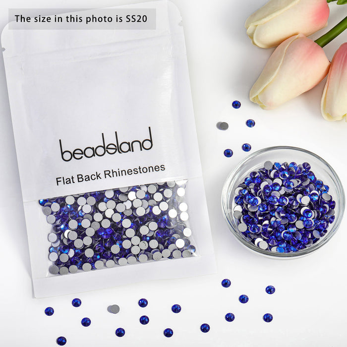 Beadsland Kristall-Strasssteine ​​mit flacher Rückseite, runde Edelsteine ​​für Nagelkunst und Bastelarbeiten, zum Kleben – Saphir