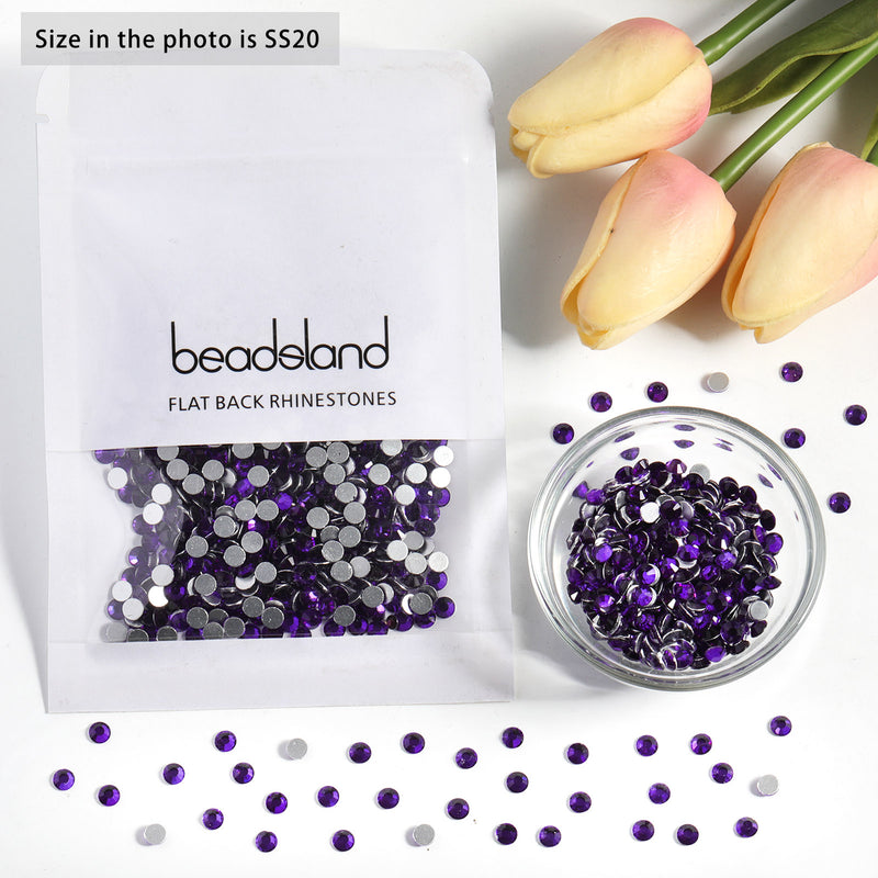 Beadsland Flat Back Crystal Rhinestones Round Gems For Nail Art And Craft Glue Fix - Pure Purple