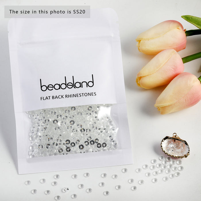 Beadsland Flat Back Crystal Rhinestones Round Gems For Nail Art And Craft Glue Fix - Transparent